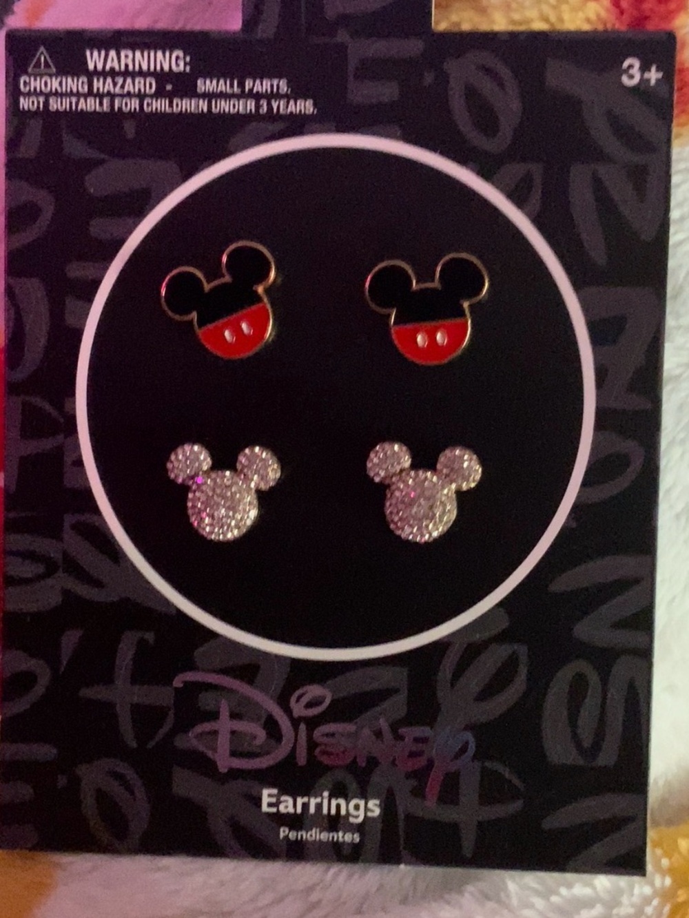 Disney Kids Mickey Mouse Stud Earring Set - Red & Silver Glitter